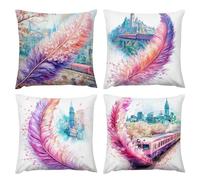Housse de Coussin 80 x 80 cm Architecture urbaine à plumes Coussins Décoratifs Housses D'oreiller Lin Coussin Salon Chambre Coussins Canapé Printemps Automne, avec Fermeture Invisible Lot de 4 v-683