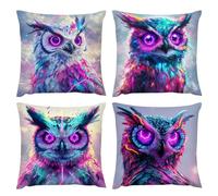 Housse de Coussin 80 x 80 cm La Chouette Coussins Décoratifs Housses D'oreiller Velours Coussin Salon Chambre Banc Auto Taie Coussins Canapé Printemps Automne, avec Fermeture Invisible Lot de 4 v-426
