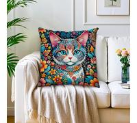 Housse de coussin à motif de chat de style bohème - Cadeau pour les amoureux des chats - Taie d'oreiller décorative rustique pour canapé, décoration d'intérieur, salon, terrasse, lit, canapé