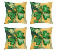 Housse de coussin à quatre feuilles de trèfle - 50 x 50 cm - Aquarelle - Étoile - Plante - St Patrick - Pour adulte - Vert et jaune - Pour salon