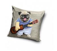Housse de coussin - AC-DÉCO - Chien à la guitare - 40 x 40 cm - Polyester - Multicolore