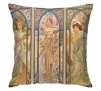 Housse De Coussin Alphonse Mucha 45X45Cm Taie d'oreiller Moderne Canapé Taie d'oreiller Individualité Coussin en Housse pour Salon Canapé Salon Voiture