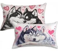 Housse de Coussin Amour Housse Coussin Chien Taie Oreiller 50x80 Lot de 2, Lin Protege Oreiller Double Face Impression avec Fermeture Eclair Caché pour Patio Jardin Decoration Chambre Salon, Model527