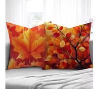 Housse de Coussin Automne Housse Coussin Exterieur Feuille, Taie d'oreiller 40x40cm Protege Oreiller Lot de 2 Tissu Velours Doux Lavable avec Fermeture éclair Invisible Pour Chambre Décoration R1-540