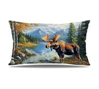 Housse de Coussin Automne Taie d'oreiller 50x80 cm Lot de 1 en Velours Coussin Decoratif Impression Double Face avec Fermeture éclair Invisible Taie Oreiller, Decoration Maison Salon, Wapiti T9-542