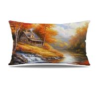 Housse de Coussin Automne Taie d'oreiller 60x90 cm Lot de 1 en Velours Coussin Decoratif Impression Double Face avec Fermeture éclair Invisible Taie Oreiller, Decoration Maison, Oranges Brûlées T9-537