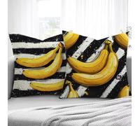 Housse de Coussin Banane Housse Coussin Exterieur Bande, Taie d'oreiller 45x45cm Protege Oreiller Lot de 2 Tissu Velours Doux Lavable avec Fermeture éclair Invisible Pour Chambre Décoration R1-17