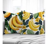 Housse de Coussin Banane Housse Coussin Exterieur Feuille, Taie d'oreiller 65x65cm Protege Oreiller Lot de 2 Tissu Velours Doux Lavable avec Fermeture éclair Invisible Pour Chambre Décoration R1-220