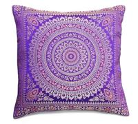 Housse de coussin Banarsi aux motifs indiens avec mandala 40,5 x 40,5 cm