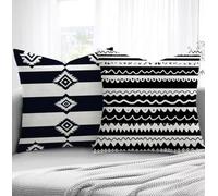 Housse de Coussin Bande Housse Coussin Exterieur Modèle, Taie d'oreiller 45x45cm Protege Oreiller Lot de 2 Tissu Velours Doux Lavable avec Fermeture éclair Invisible Pour Chambre Décoration R1-107