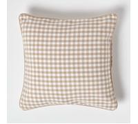 HOMESCAPES Housse de coussin Beige à carreaux Vichy en coton, Housse de coussin décoratif 45x45 cm