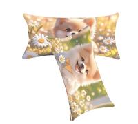Housse de Coussin Beige Taie Oreiller 40x70cm Fleurs Coussin Exterieur Impermeable Velours Housse de Coussin Lot de 2, Fermeture éclair Invisible Facile à Nettoyer Pour Jardin Balcon Décoration C0C205