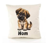 Housse de Coussin Berger d'Asie Centrale : Chibi | Coton Canvas Fairtrade 305 g/m² Zip Invisible Taille 50×50 cm | Déco Canapé Salon Chambre | Cadeau Propriétaire Chien Crémaillère Anniversaire Noël