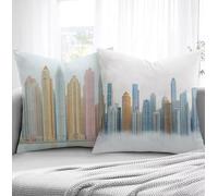 Housse de Coussin Blanc Housse Coussin Exterieur Ville, Taie d'oreiller 40x80cm Protege Oreiller Lot de 2 Tissu Velours Doux Lavable avec Fermeture éclair Invisible Pour Salon Chambre Décoration R1-32