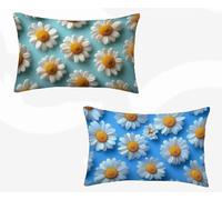 Housse de Coussin Blanc Taie D'Oreiller 40X60 cm Lot de 2, Taie Oreiller ChrysanthèMe Coussin Rectangulaire Double Face Impermeable Design avec Fermeture Éclair Invisible, Decoration Maison -zjn26022Y