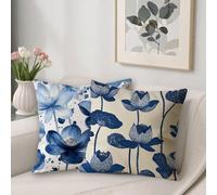 Housse de Coussin Bleu Fleurs Taie Oreiller 75x75 Double Face Lin Decoratif Coussin Canape Lot de 2 Imperméable Taie Oreiller pour Chambre Maison Automne Jardin Exterieur Decoration P-190
