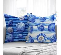 Housse de Coussin Bleu Housse Coussin Exterieur Coquille, Taie d'oreiller 65x65cm Protege Oreiller Lot de 2 Tissu Velours Doux Lavable avec Fermeture éclair Invisible Pour Chambre Décoration R1-174