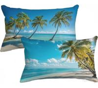 Housse de Coussin Bleu Housse Coussin Plage Taie Oreiller 50x70 Lot de 2, Lin Protege Oreiller Double Face Impression avec Fermeture Eclair Caché pour Patio Jardin Decoration Chambre Salon, Model111