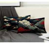 Housse de Coussin Bleu Marine Taie D'Oreiller 50 x 80cm Lot de 2, Taie Oreiller Nuages de Bon Augure Coussin Rectangulaire Double Face avec Fermeture Éclair Invisible, Decoration Maison -ly2508KM