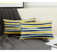 Housse de Coussin Bleu Marine Taie D'Oreiller 70x90 Lot de 2, Taie Oreiller Bande Coussin Rectangulaire Double Face Impermeable avec Fermeture Éclair Invisible pour Decoration Maison, Cadeau -ly2508DL