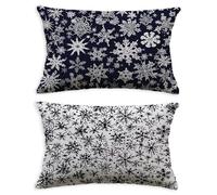 Housse de Coussin Bleu Marine Taie Oreiller 80x100 Lot de 2 Rectangulaire Coussin Flocon De Neige,2026 Nouveau Velours Impression Recto Verso Protege Oreiller pour Maison Décoration Canapé Salon O-49C