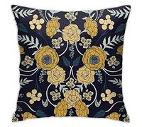 Housse de coussin bleu marine, turquoise, crème et jaune moutarde à motif floral foncé pour canapé, maison, chambre à coucher, voiture D 45 cm x 45 cm