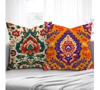 Housse de Coussin Bohême Housse Coussin Exterieur Automne, Taie d'oreiller 45x45cm Protege Oreiller Lot de 2 Tissu Velours Doux Lavable avec Fermeture éclair Invisible Pour Chambre Décoration R1-101