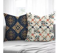 Housse de Coussin Bohême Housse Coussin Exterieur Rétro, Taie d'oreiller 65x65cm Protege Oreiller Lot de 2 Tissu Velours Doux Lavable avec Fermeture éclair Invisible Pour Chambre Décoration R1-166