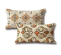 Housse de Coussin Bohême Oreiller 40x60 Lot de 2 Résistant Lin Decoration Automne Housse Coussin, Moderne Maison Chambre Protege Oreiller pour Exterieur Jardin Salon Halloween Decoration, Brun e-371