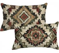 Housse de Coussin Brun Housse Coussin Bohème Taie Oreiller 40x80 Lot de 2, Lin Protege Oreiller Double Face Impression avec Fermeture Eclair Caché pour Patio Jardin Decoration Chambre Salon, Model195