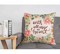 Housse de Coussin Cadre Rose Grunge Jaune Orange Tout Mon cœur bébé Marguerite Amour Floral Famille frontière Nature Anniversaire Confortable Housses de Coussin 45,7 x 45,7 cm pour lit Voiture Salon