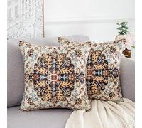 Housse de Coussin Canapé Lin Taie d'oreiller Turc Marocain Vintage Ethnique Oriental Tribal Motif Marron Housses Coussins Décoratifs la Maison Chambre Lit Chaise Salon Jardin 40 x 40 cm, Lot de 2