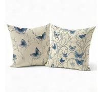 Housse de Coussin Canape Lot de 2 Papillon3 Motif Housse Coussin Canape en Lin, Taie Oreiller Decoration Moderne pour Maison Chambre Canapé Salon, Lavable Carré Protege Oreiller 50x50cm Bleu P-W-3995