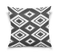 Housse De Coussin Carré Turc Blanc Gris Noir Patchwork Tribal Oriental Folk Géométrique Carrées Taie d'oreiller Modernes Housses Coussins De Voiture pour Voiture, Canapé, Lit, 45x45cm