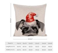Housse de coussin carrée avec chapeau de Noël et chien qui regarde le regard, schnauzer miniature, chiot et chiot - Pour bureau, salon, chambre à coucher, voiture, chaise basse, décoration d'intérieur