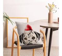 Housse de coussin carrée avec fermeture éclair et chapeau de Noël, motif chien dalmatien qui regarde le regard, pour bureau, salon, chambre à coucher, voiture, chaise basse, décoration d'intérieur, 61