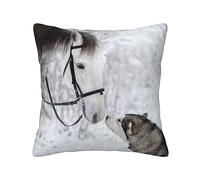 Housse de coussin carrée avec motif cheval blanc - Décoration d'intérieur pour canapé, jardin, lit, canapé - 30/40/45/50 cm