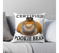 Housse de coussin carrée certifiée Pookie Bear en polyester et lin imprimé velours décoratif