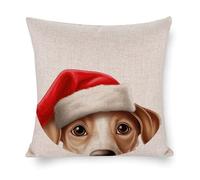 Housse de coussin carrée en coton et lin avec chapeau de Noël et lévrier italien - 50,8 x 50,8 cm - Pour chambre à coucher, canapé, café, bar, club, chaise de pub, décoration d'intérieur