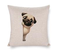 Housse de coussin carrée en coton et lin avec motif carlin qui regarde le coin du coin - Pour chambre à coucher, salon, cuisine, bureau, décoration d'intérieur, cadeau de pendaison de crémaillère