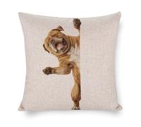 Housse de coussin carrée en coton et lin avec motif carlin qui regarde le coin du coin - Pour chambre à coucher, salon, cuisine, bureau, décoration d'intérieur, cadeau de pendaison de crémaillère