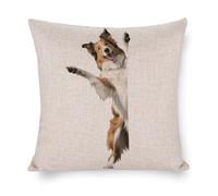 Housse de coussin carrée en coton et lin avec motif chien de berger Shetland qui regarde autour du coin pour chambre à coucher, salon, bureau, décoration d'intérieur, cadeau de pendaison de