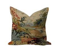 Housse de coussin carrée en coton et lin pour décoration d'intérieur, hôtel, galerie, chaise - Motif oiseaux et fleurs - Style chinoiserie tropicale - Pour ferme, terrasse, patio - Bleu corail - 50,8