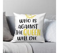 Housse de coussin carrée en polyester et lin avec fermeture éclair Motif Who Is Against The Queen Will Die