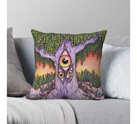 Housse de coussin carrée en polyester et lin imprimé Third Eyes Tree Ancient Wisdom 45,7 cm