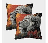 Housse de Coussin carrée Lion de Feu et de Forêt en Polyester avec Fermeture éclair Invisible, 50 x 50 cm, idéale pour Le Salon, la Chambre ou Le canapé.
