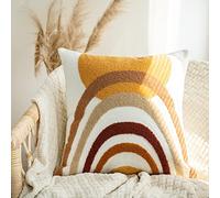Housse de Coussin carrée Moderne bohème Douce tissée touffetée, Motif géométrique Simple texturé décoratif bohème Abstrait pour canapé, lit, Salon - 1 pièce, 45,7 x 45,7 cm