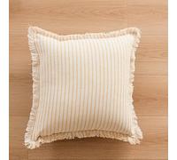 Housse de coussin carrée moderne en chenille à rayures avec franges - 45 x 45 cm - Fermeture éclair dissimulée - Pour intérieur (jaune)
