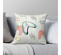 Housse de coussin carrée rétro Atomic Era Boomerang en polyester et lin avec fermeture éclair