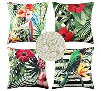 Housse de Coussin Carrées Décoratives Housse Coussin Plantes Vertes Fleurs Colorées Animal Oiseaux Lin Taie d'oreiller Moderne Exterieur Impermeable Housses de Coussin pour Ferme Jardin 50x50cm